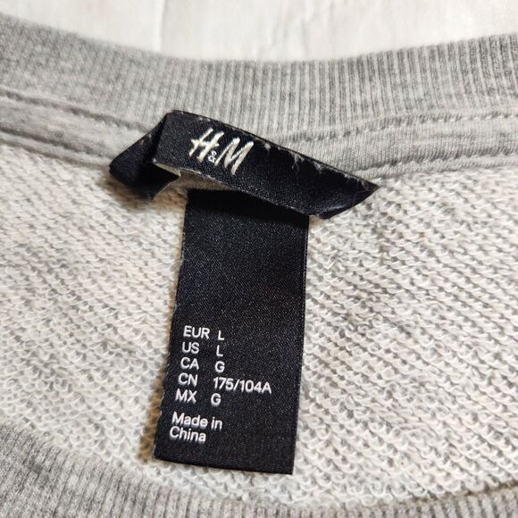 H&M $30 Large Gray Heather Lace Trimmed 3/4 Rolled Cuff Cotton Blend Sweatshirt - Picture 5 of 9